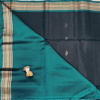 Navy Blue with Peacock Green Soft Silk Saree
