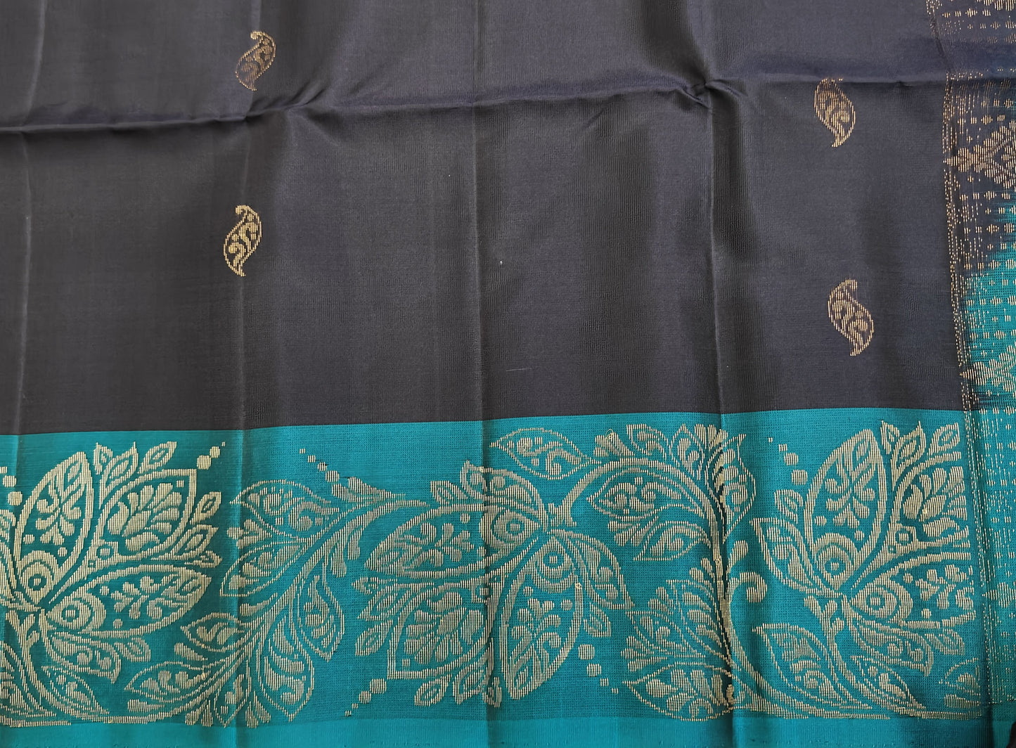 Navy Blue with Peacock Green Soft Silk Saree