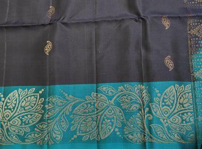 Navy Blue with Peacock Green Soft Silk Saree