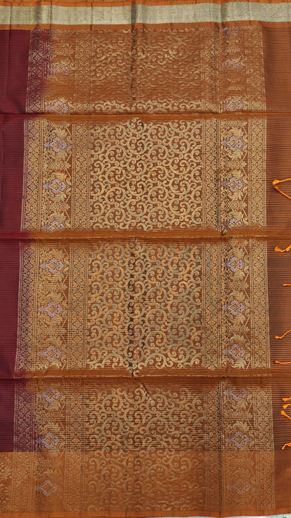 Maroon with Mustard Soft Silk Saree