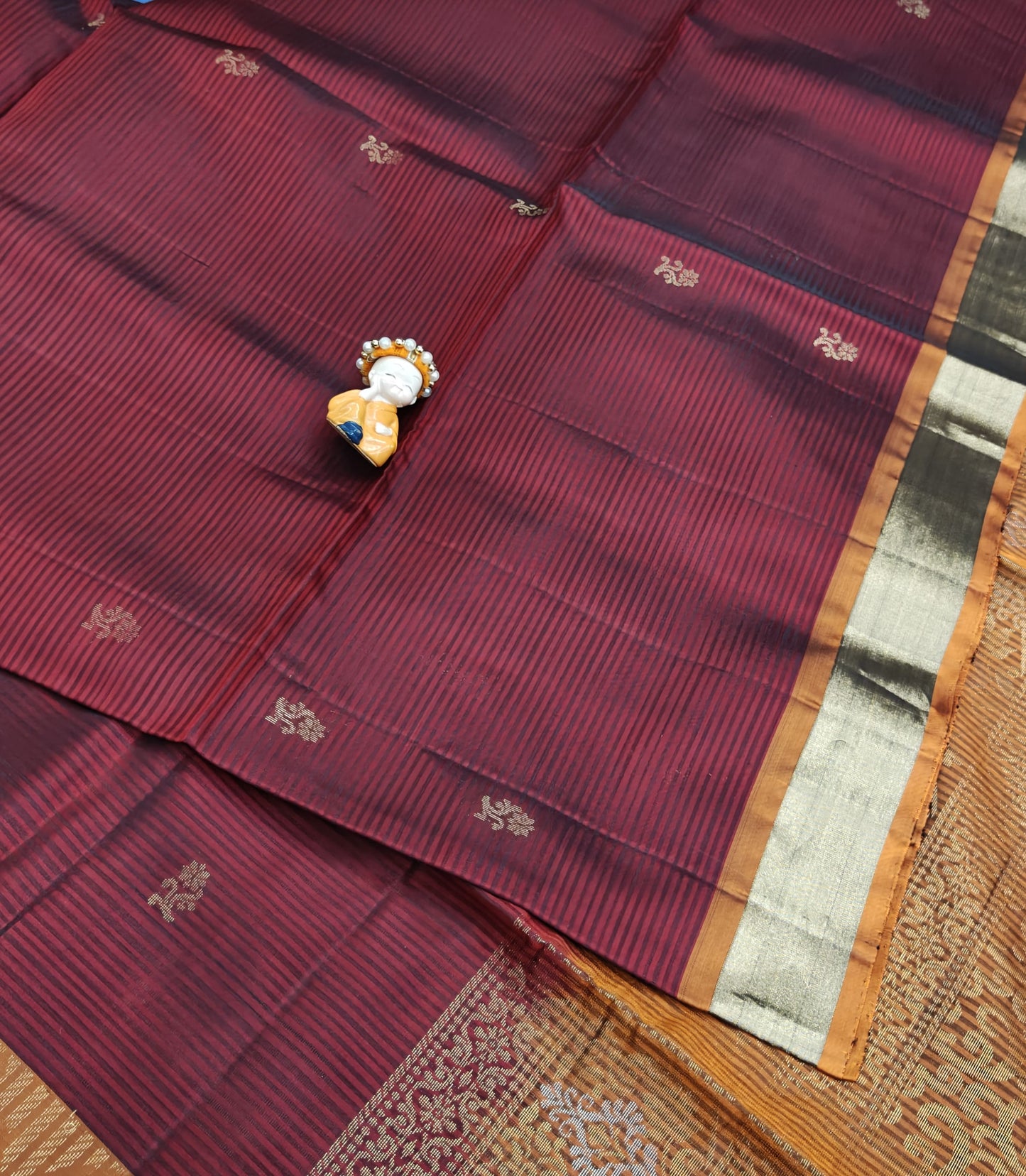 Maroon with Mustard Soft Silk Saree