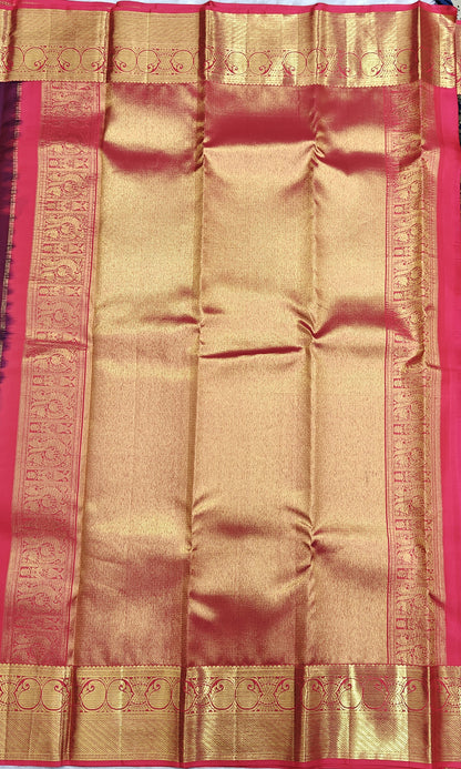 Dark Blue Korvai Saree with Rani Pink Border