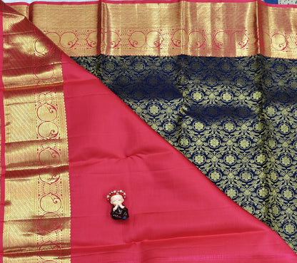 Dark Blue Korvai Saree with Rani Pink Border