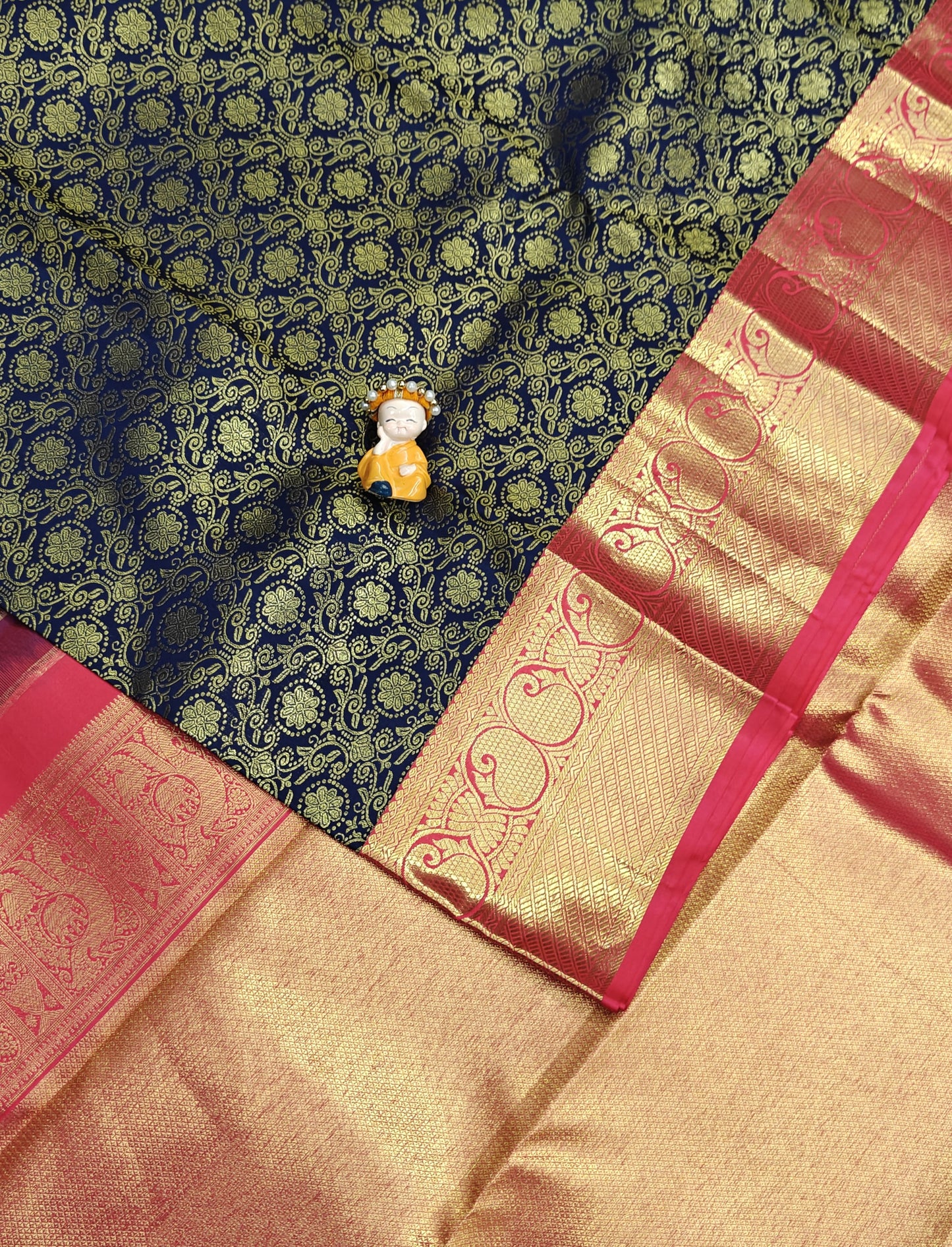 Dark Blue Korvai Saree with Rani Pink Border