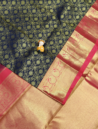 Dark Blue Korvai Saree with Rani Pink Border