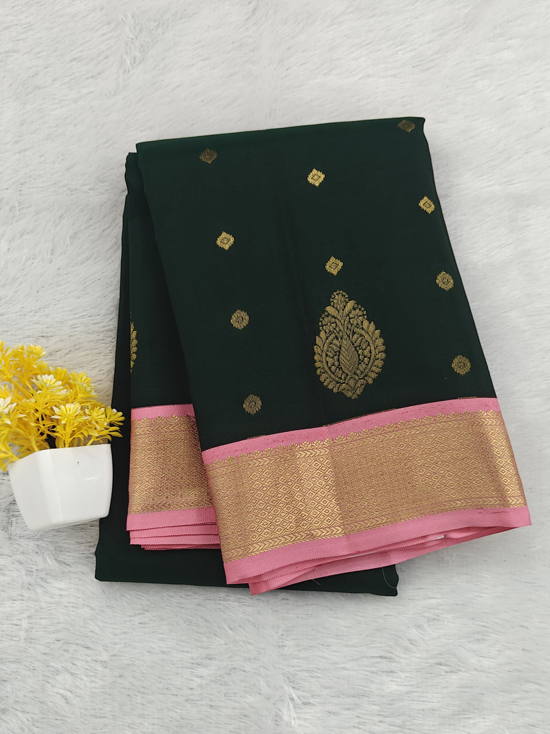 Dark Green Korvai Saree with Pink Border