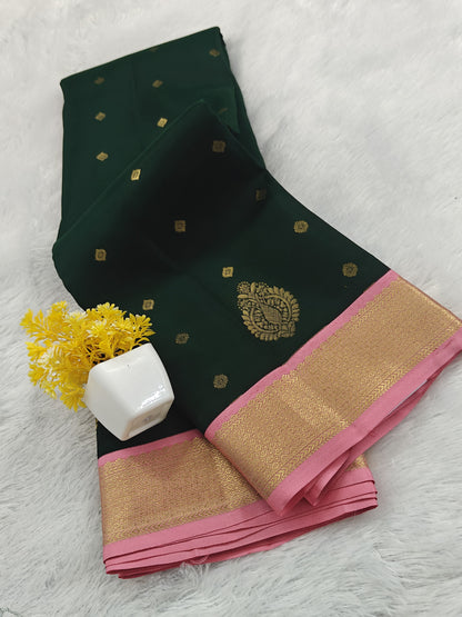 Dark Green Korvai Saree with Pink Border