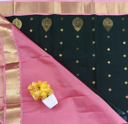 Dark Green Korvai Saree with Pink Border