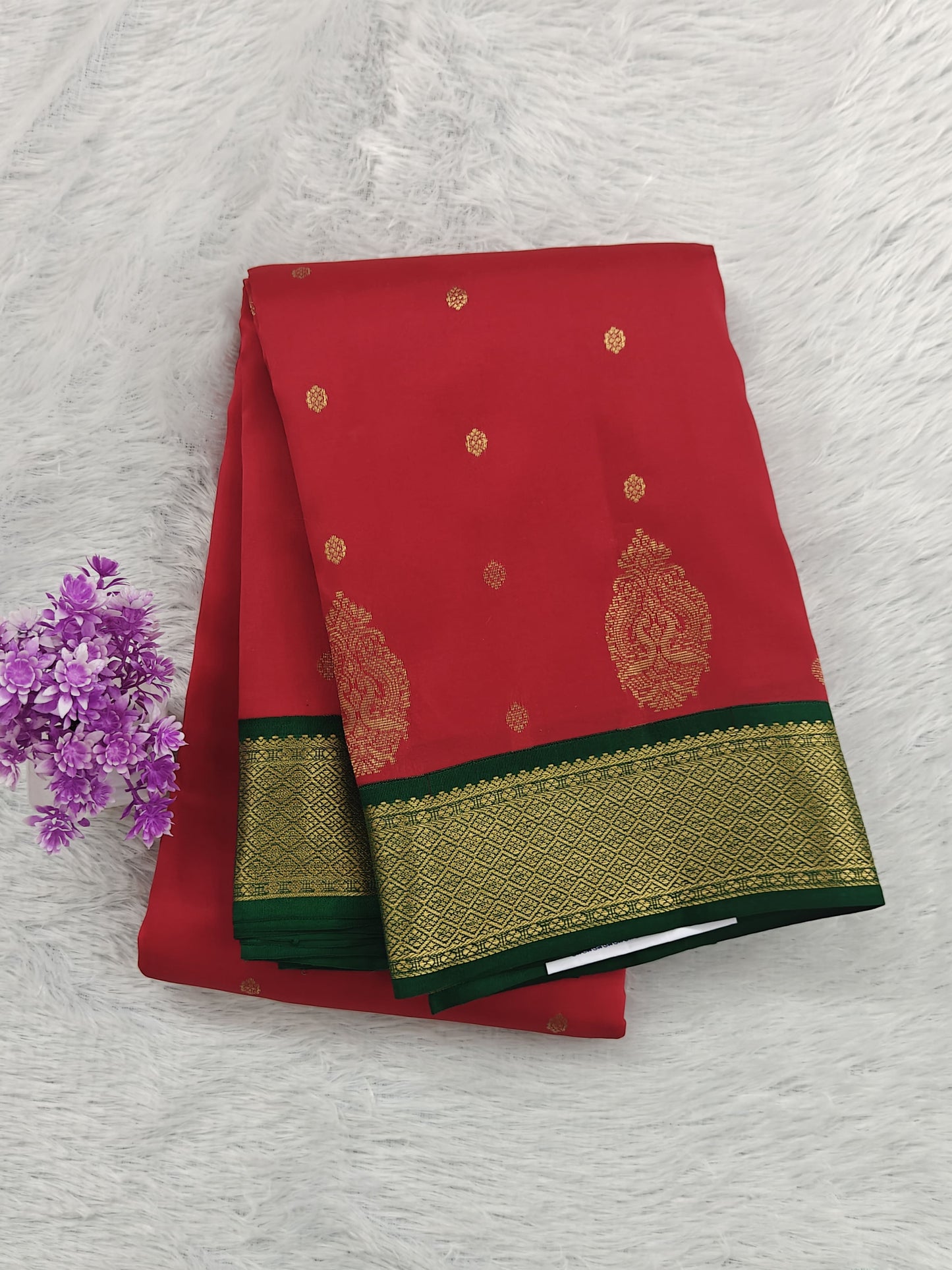 Red Korvai Saree with Dark Green Border
