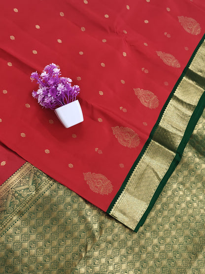Red Korvai Saree with Dark Green Border