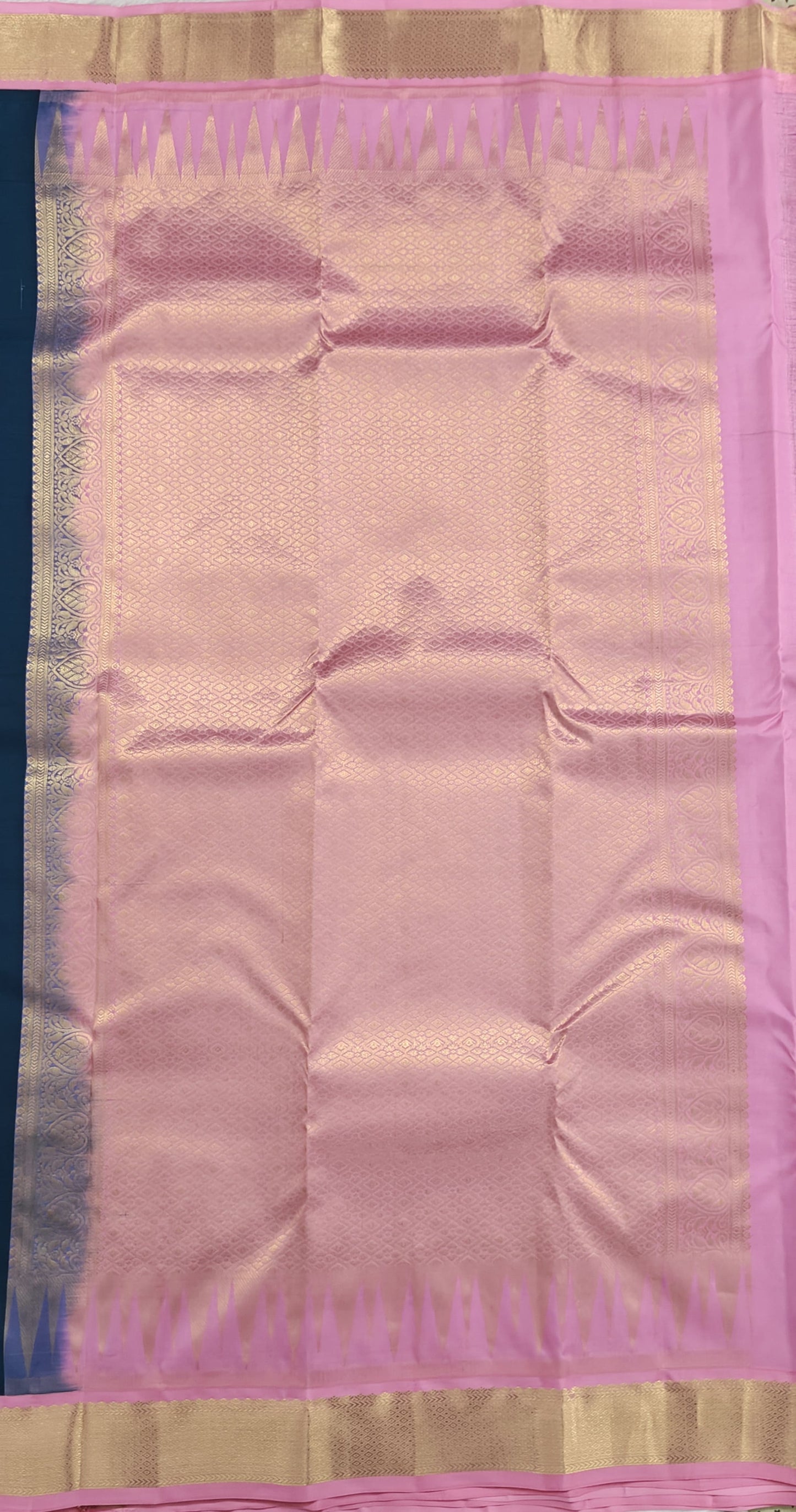 Peacock Blue Korvai Saree with Pink Border