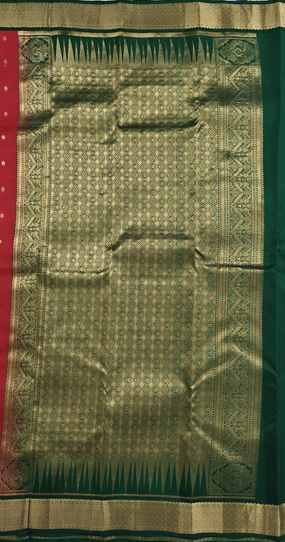 Red Korvai Saree with Dark Green Border