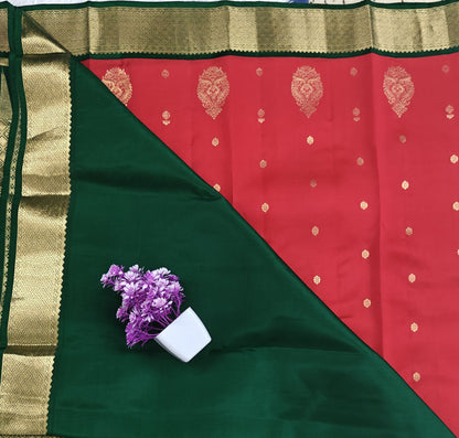 Red Korvai Saree with Dark Green Border