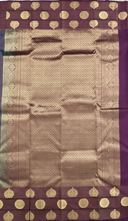 Peacock Blue Checked Silk Saree with Wine Border