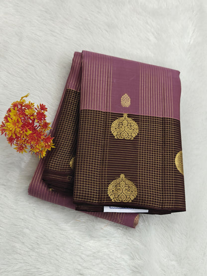 Onion Pink Checked Silk Saree with Brown Border
