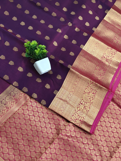 Purple Pure Silk Saree with Rani Pink Border