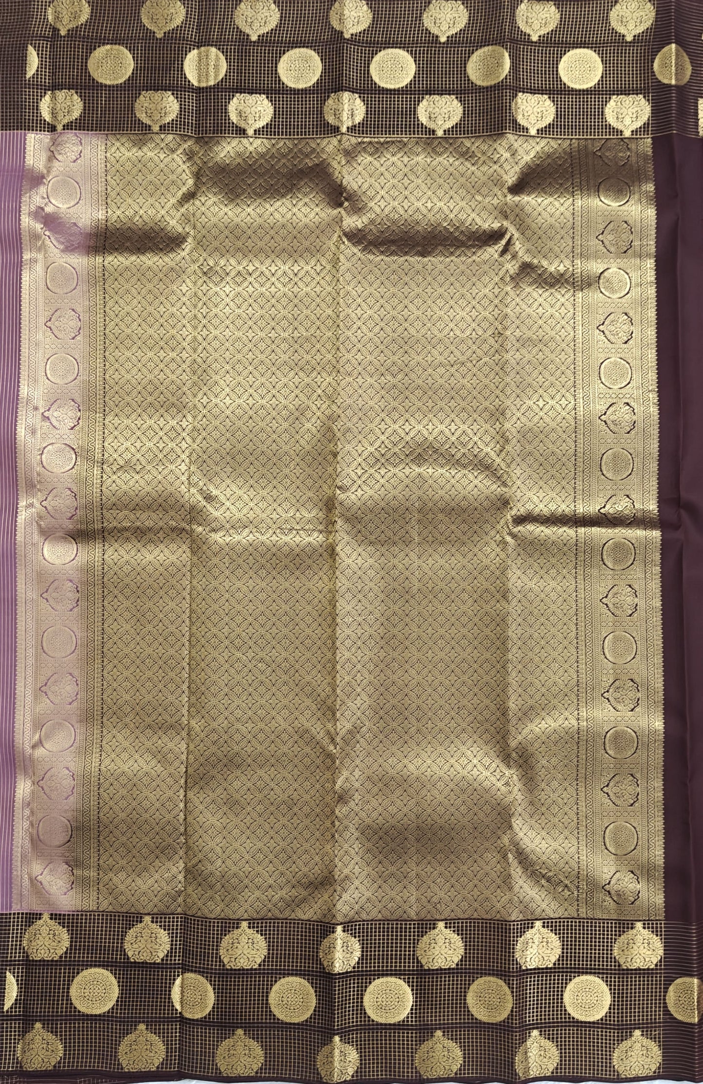 Onion Pink Checked Silk Saree with Brown Border