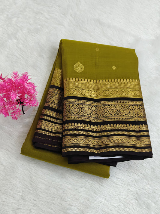 Mehandi Green Silk Saree with Coffee Brown Border