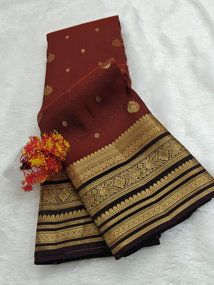 Rust Maroon Pure Silk Saree