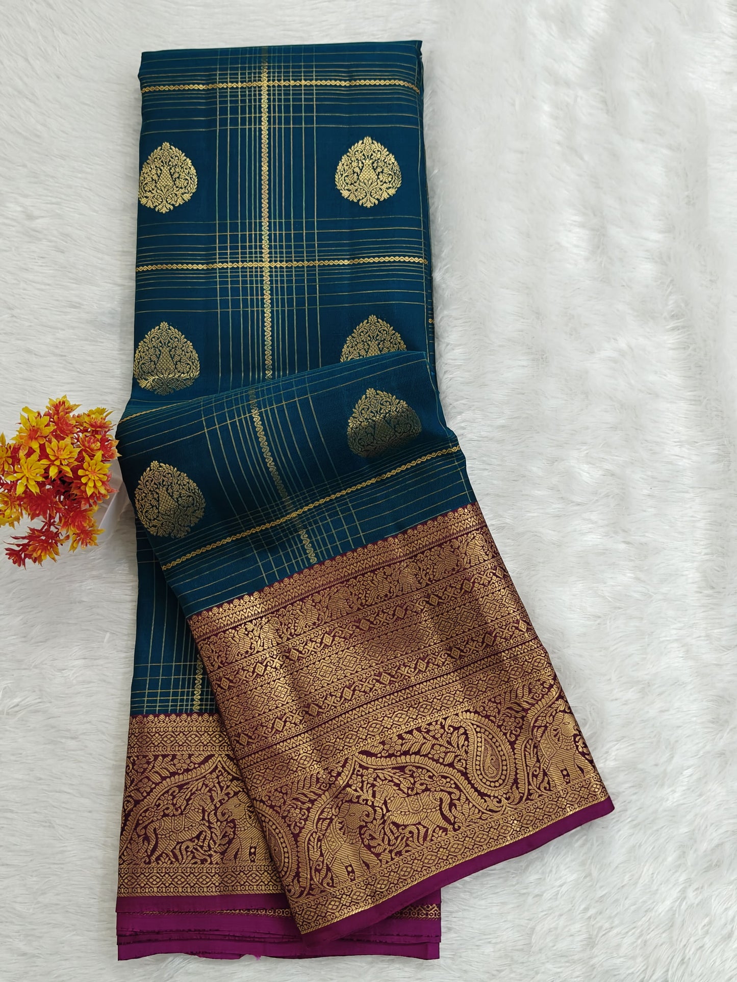Peacock Green Pure Silk Saree