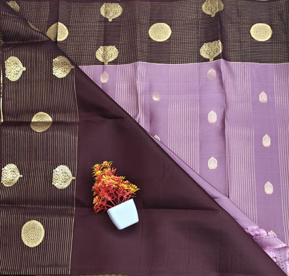 Onion Pink Checked Silk Saree with Brown Border