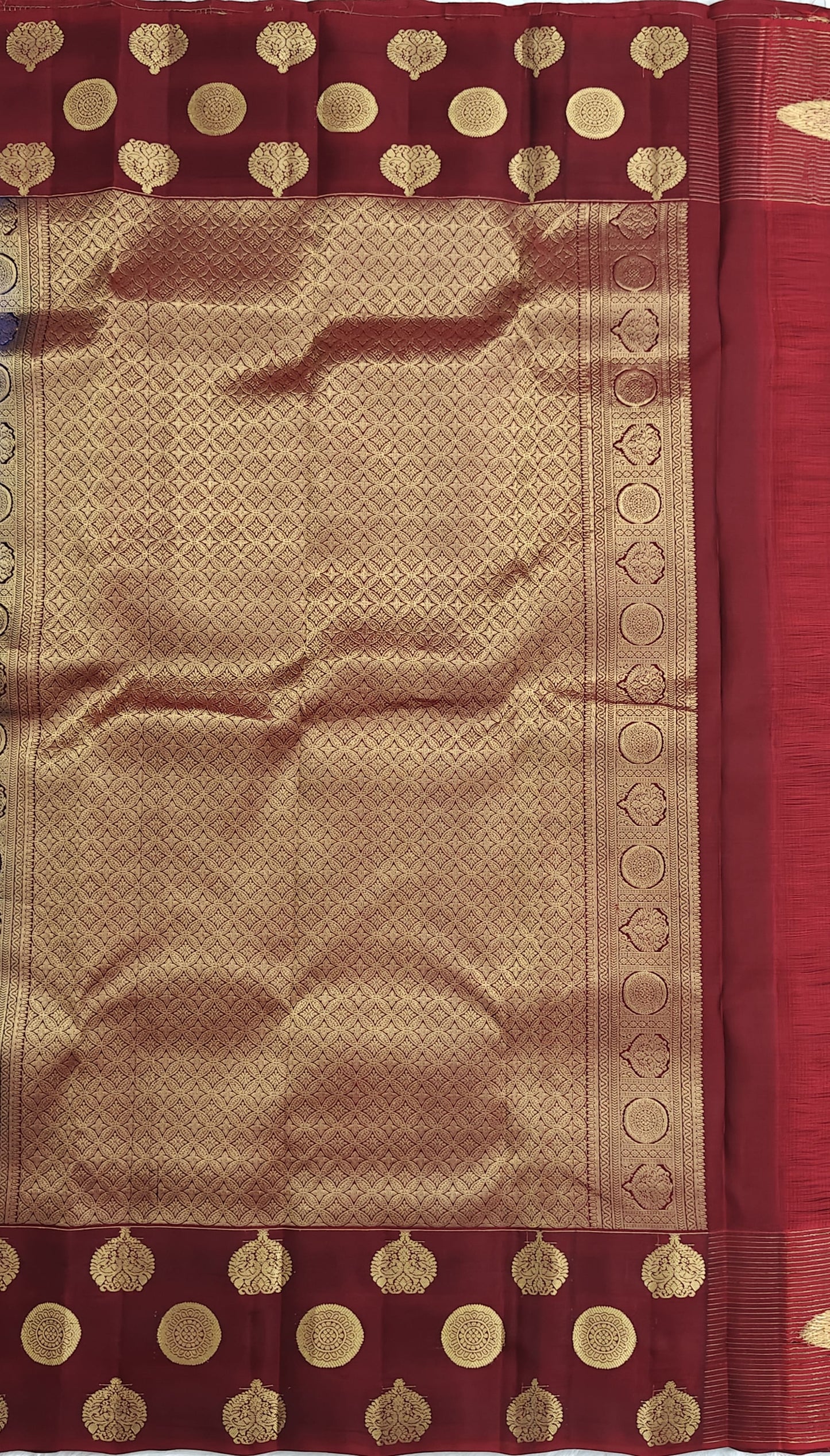Royal Blue Checked Silk Saree with Red Border
