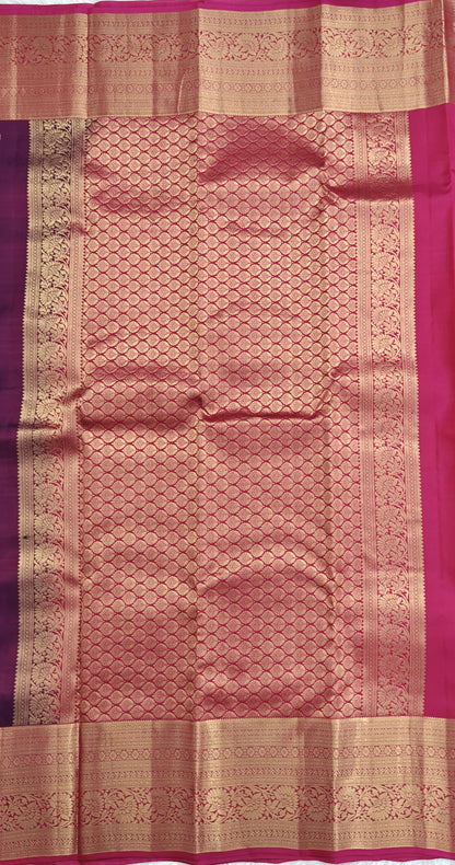 Purple Pure Silk Saree with Rani Pink Border