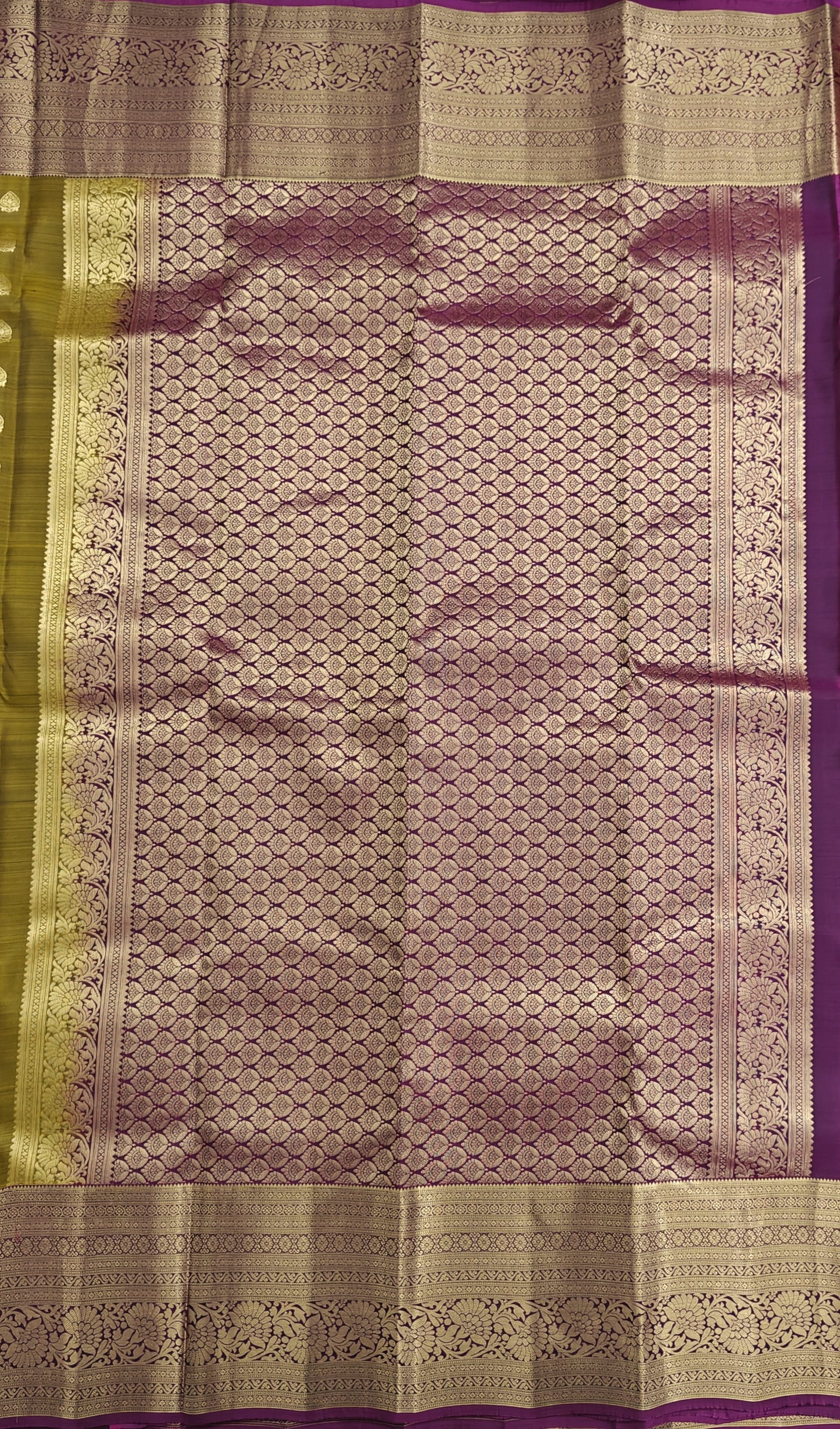 Mehandi Green Pure Silk Saree with Purple Border