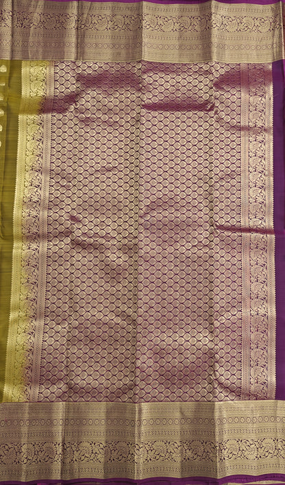 Mehandi Green Pure Silk Saree with Purple Border