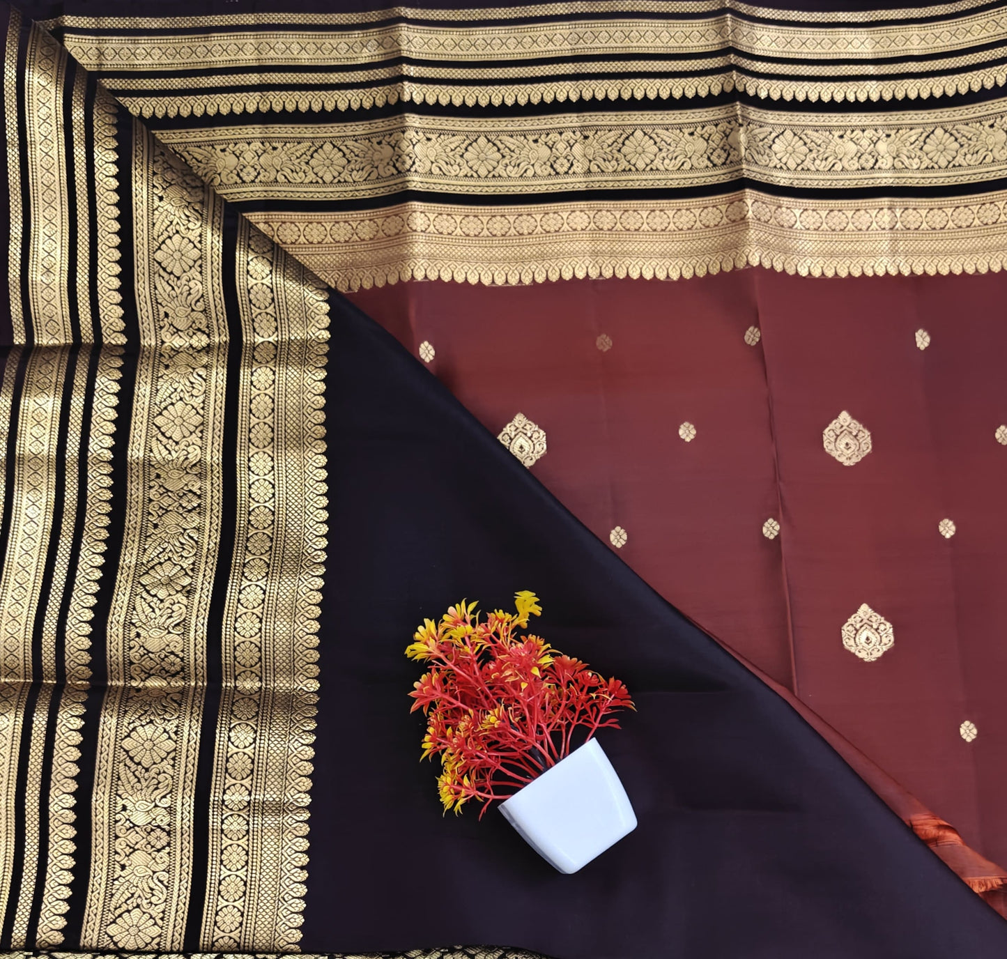 Rust Maroon Pure Silk Saree