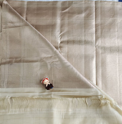 Cream Colour Pure Bridal Silk Saree