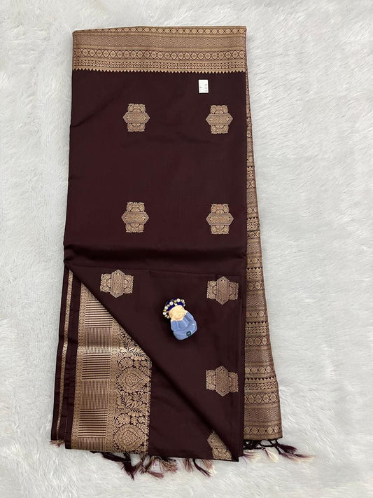 Brown Pure Soft Silk Saree