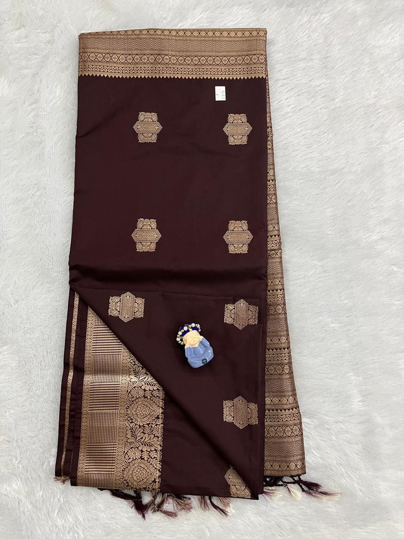 Brown Pure Soft Silk Saree