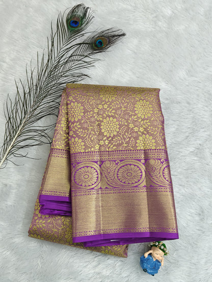 Purple with Gold Shade Pure Tissue Saree