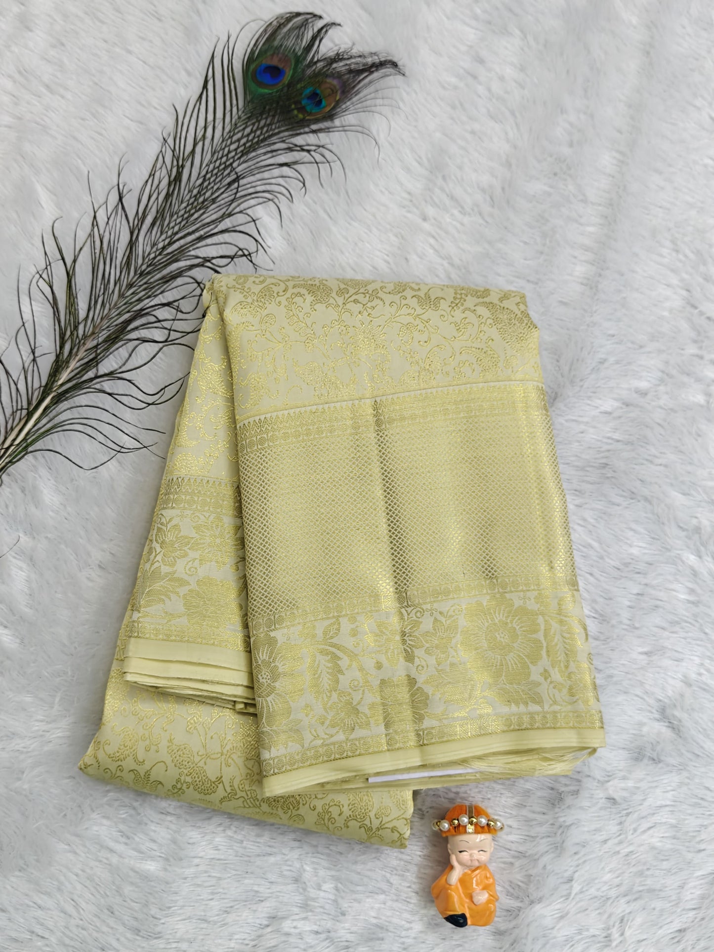 Off-White Pure Bridal Silk Saree