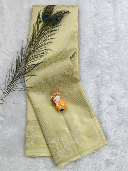Off-White Pure Bridal Silk Saree