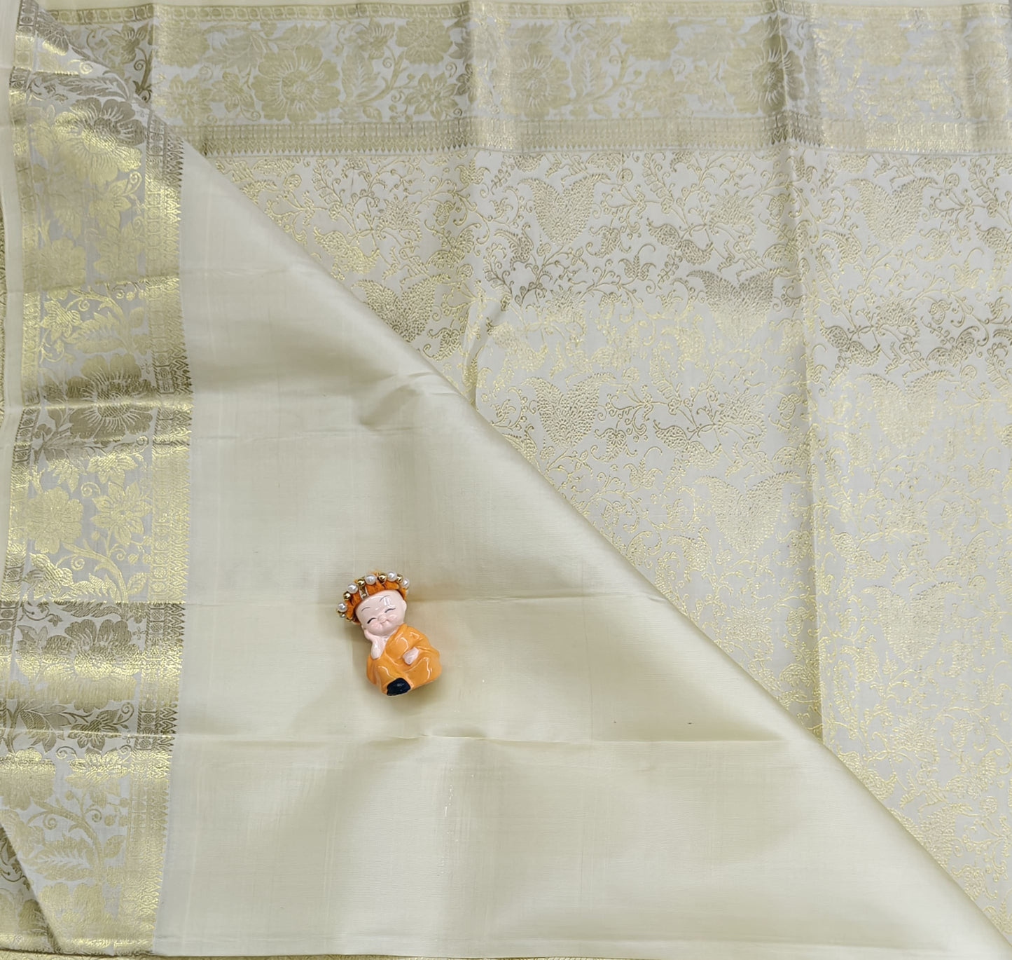 Off-White Pure Bridal Silk Saree