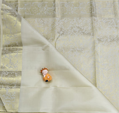 Off-White Pure Bridal Silk Saree