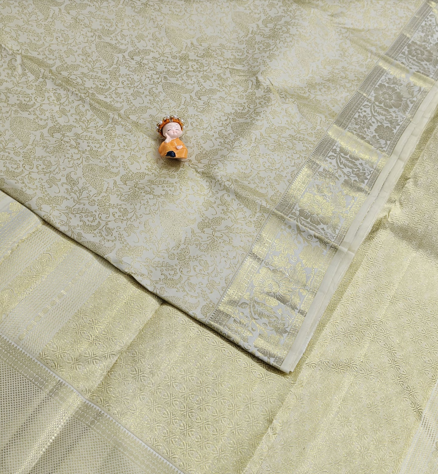 Off-White Pure Bridal Silk Saree