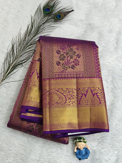 Purple Pure Bridal Silk Saree