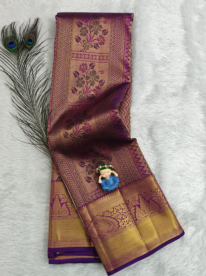 Purple Pure Bridal Silk Saree