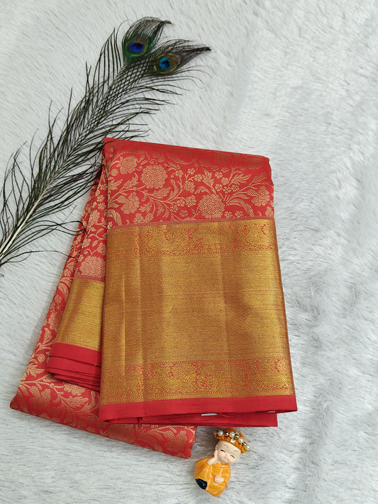 Peach Pure Bridal Silk Saree