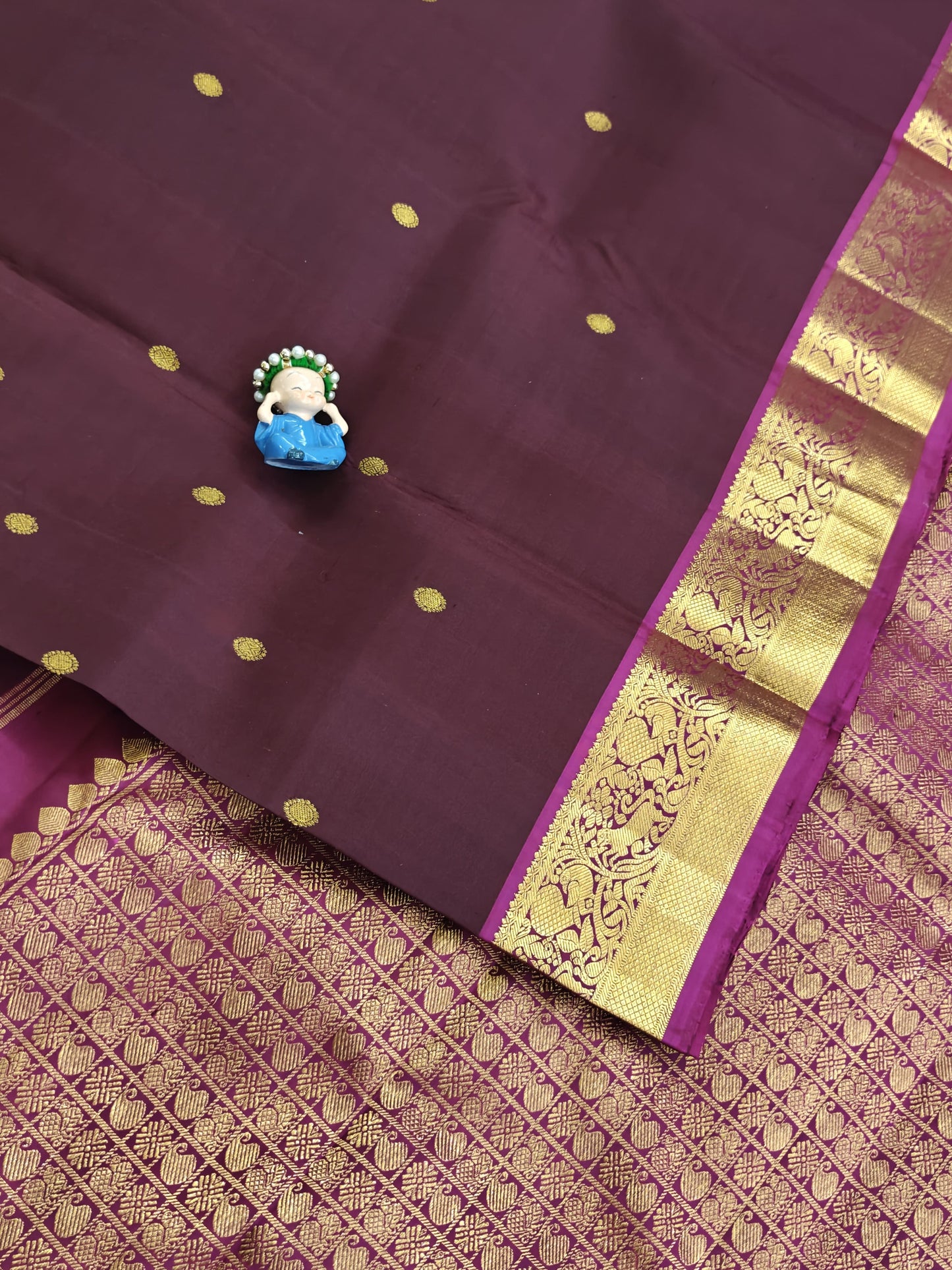 Brown Pure Silk Saree With Pink Border