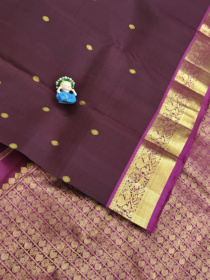 Brown Pure Silk Saree With Pink Border