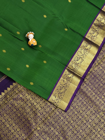 Parrot Green Pure Silk Saree With Purple Border