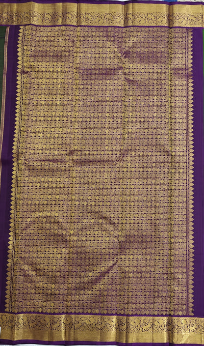 Parrot Green Pure Silk Saree With Purple Border