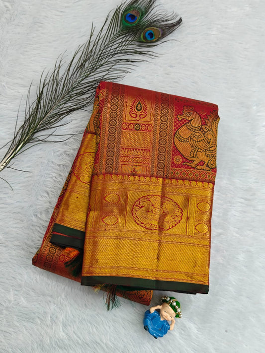 Red With Gold Pure Bridal Silk Saree