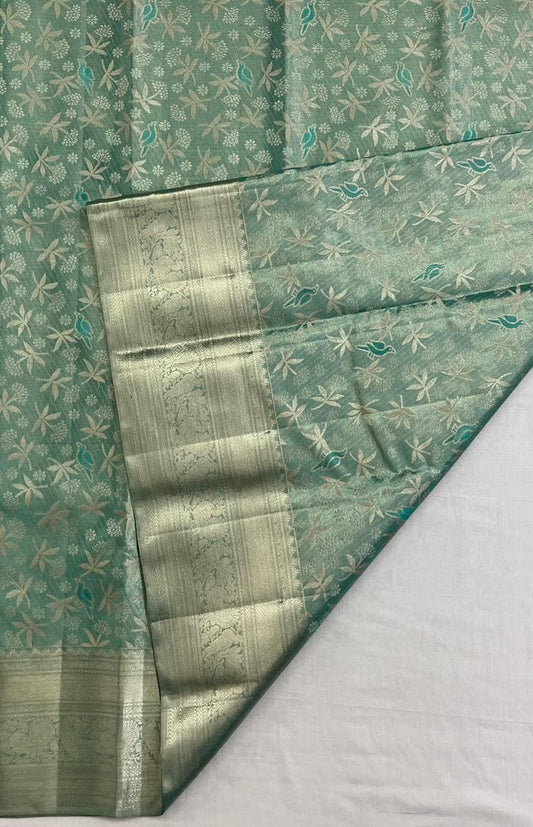 Kanchipuram pure silk saree - Pastel Tissue Lite Green Traditional Design