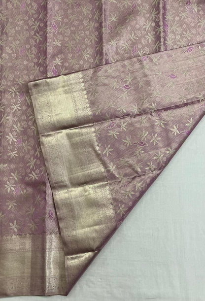 Kanchipuram Silk Saree - Pastel Tissue Lite Pink Traditional Design