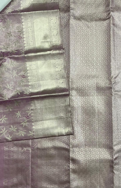 Kanchipuram Silk Saree - Pastel Tissue Lite Pink Traditional Design